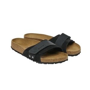 Birkenstock Oita Black Suede Leather Sandal Slip On 41 Narrow